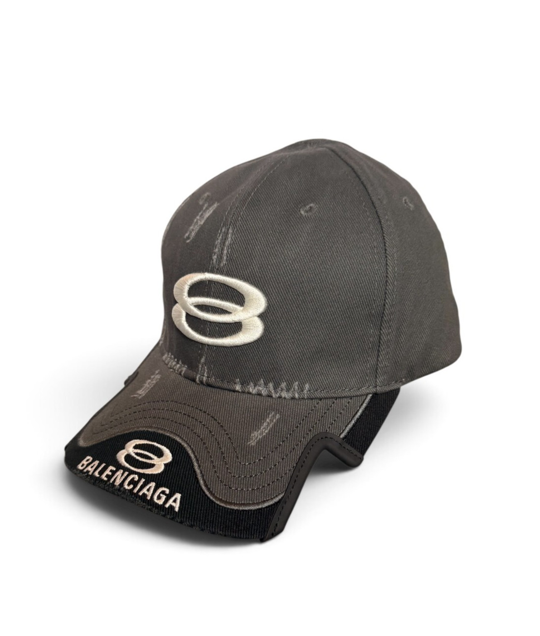 Balenciaga Double Unity Sports Icon Distressed Baseball Cap In Gray Balenciaga Double Unity Sports Icon Distressed Baseball Cap In Gray