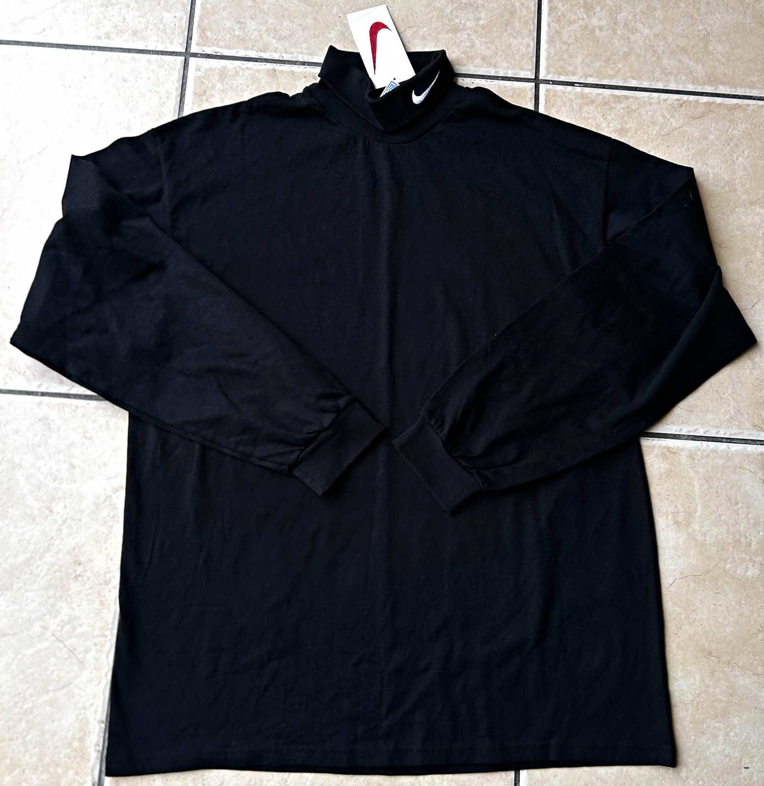 Vtg 90s Nike Center Swoosh Mock Neck Shirt Black Mens XL NWT DEADSTOCK USA Made