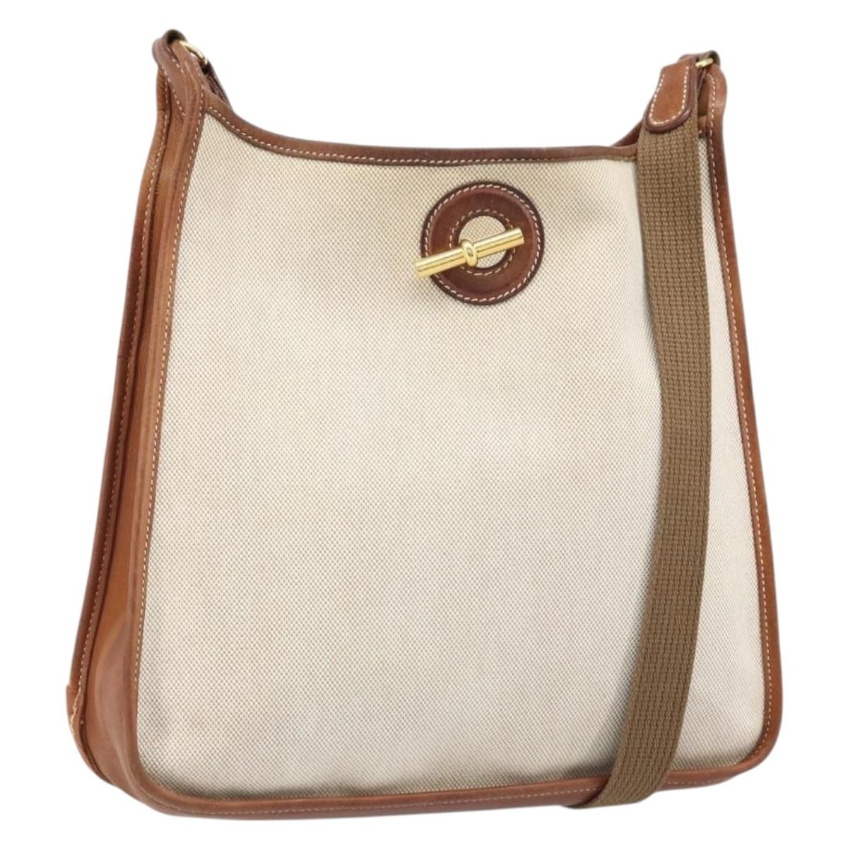 HERMES Vespa PM Shoulder Bag Canvas Beige Auth bs34046