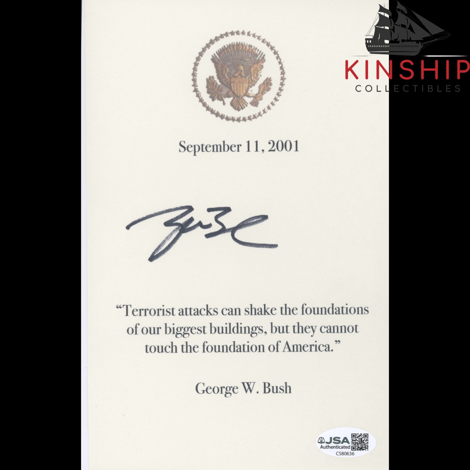 President George W Bush signed 9/11 Terror Attack Print JSA COA Auto Z2676