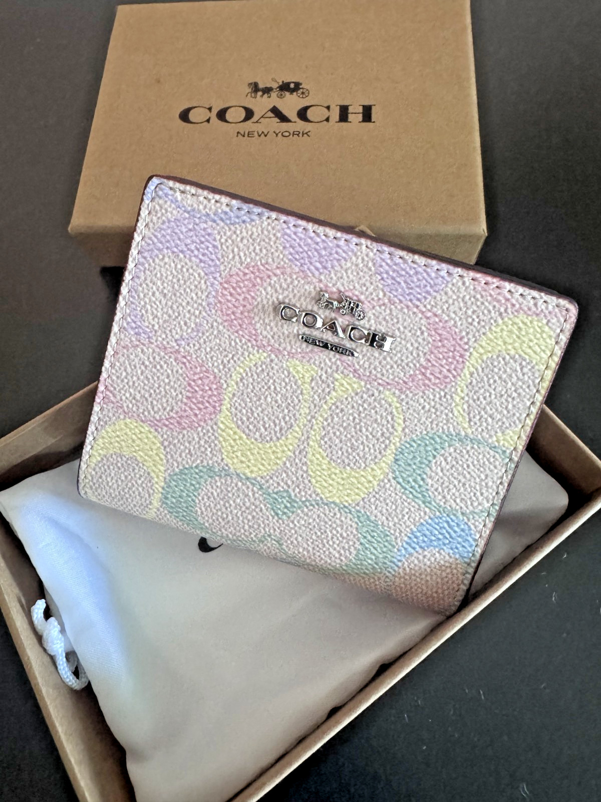 NEW Coach Snap Wallet Rainbow Signature Canvas CDD11 Silver Sand Multicolor 2026