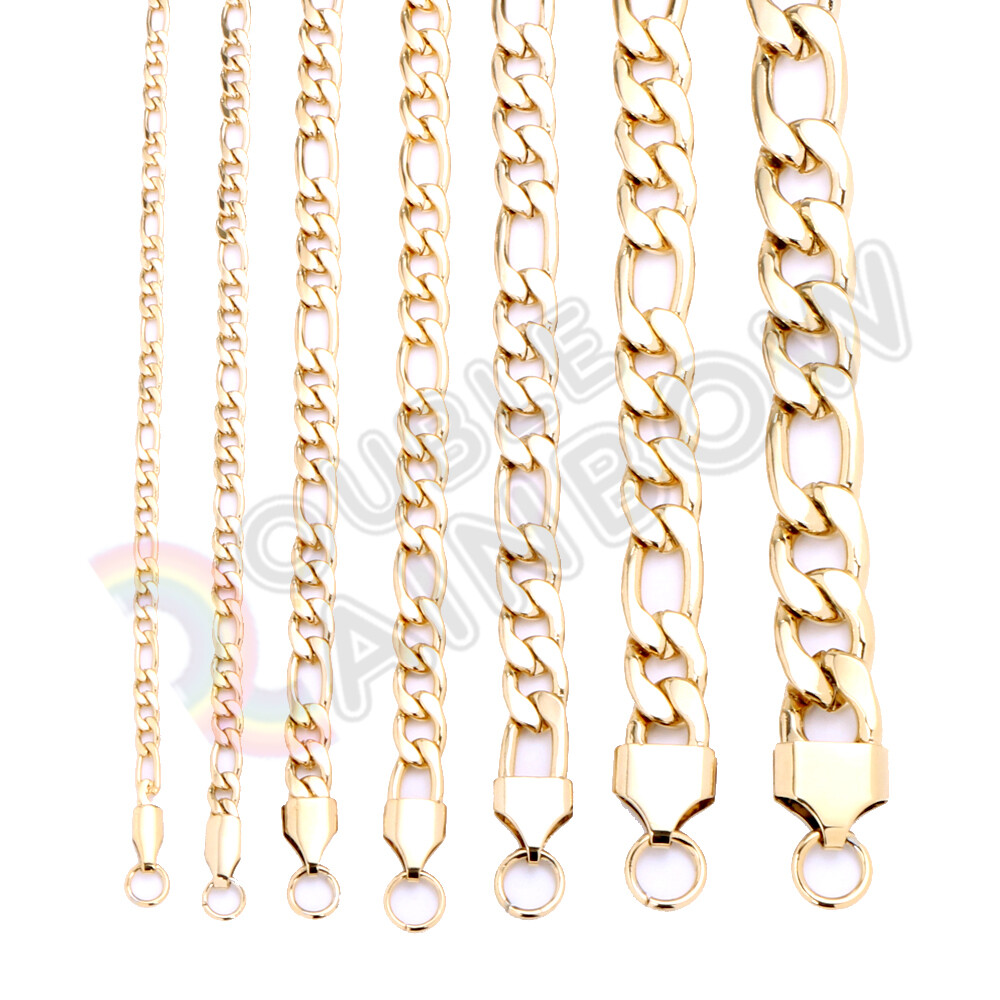 18-36 inch Men Women Stainless Steel 14K Gold Plated Figaro Chain Necklace Link
