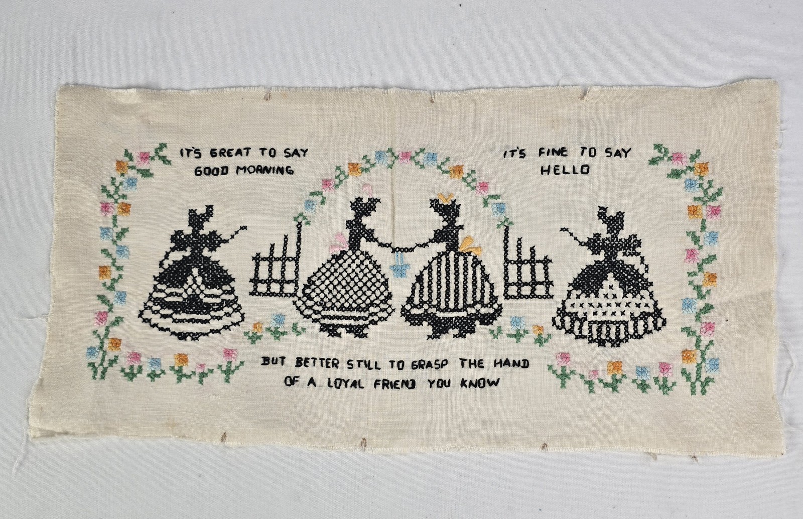 Antique Victorian Friendship Cross Stitch Needle Work Sampler Silhouette Friend Antique Victorian Friendship Cross Stitch Needle Work Sampler Silhouette Friend