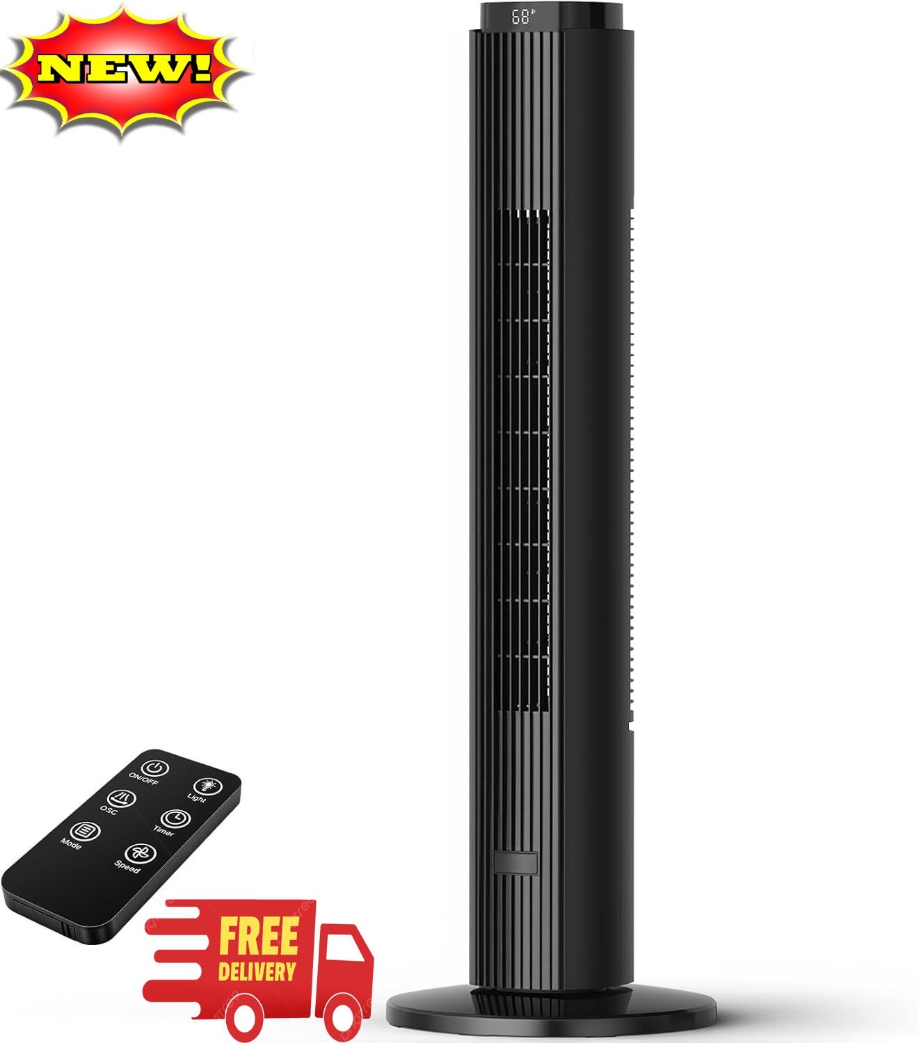 Ventilador de torre para dormitorio, 7 m/s, eléctrico, oscilante, con control re