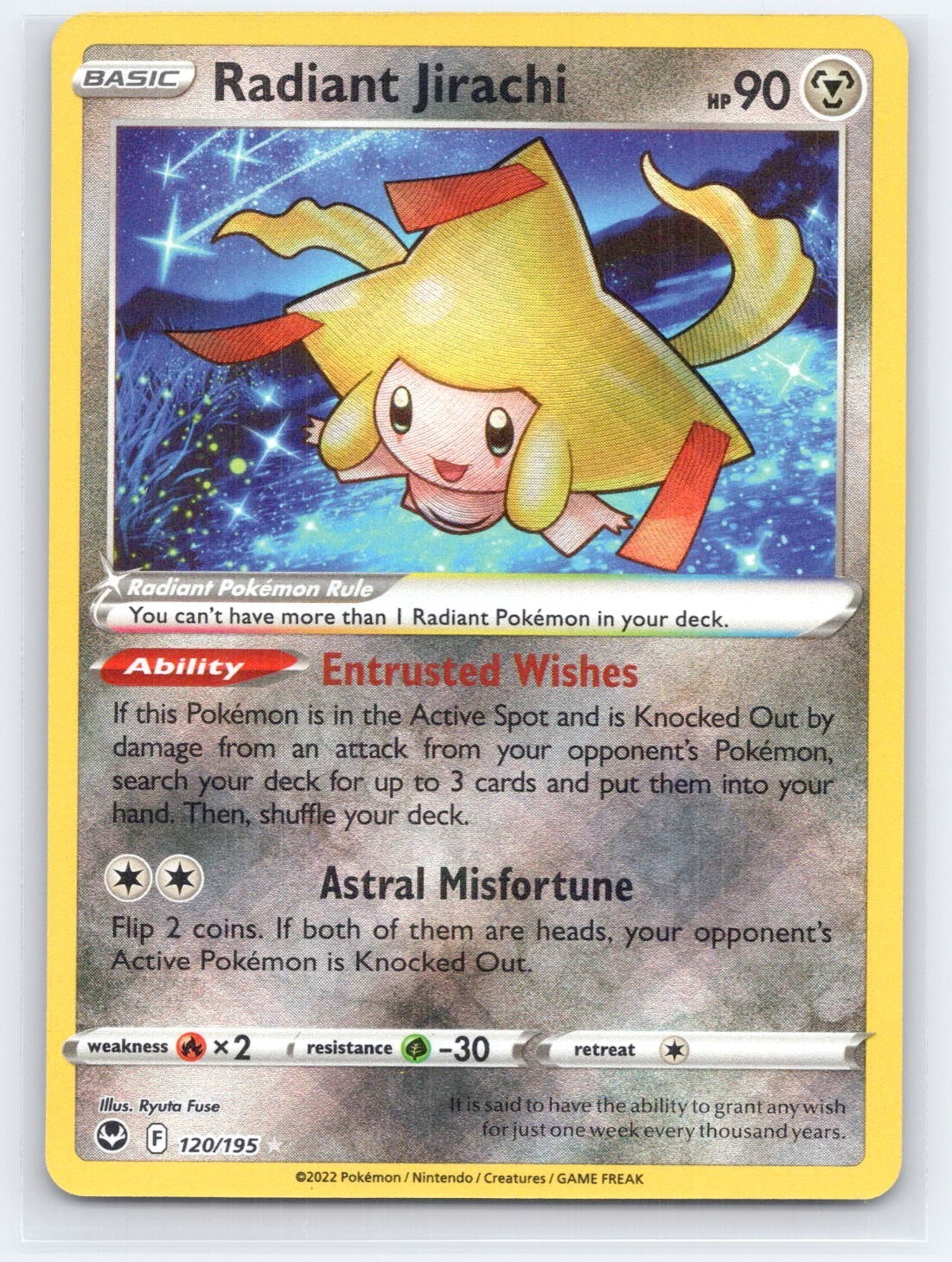 Radiant Jirachi #120/195 SWSH12: Silver Tempest Holo (Near Mint)