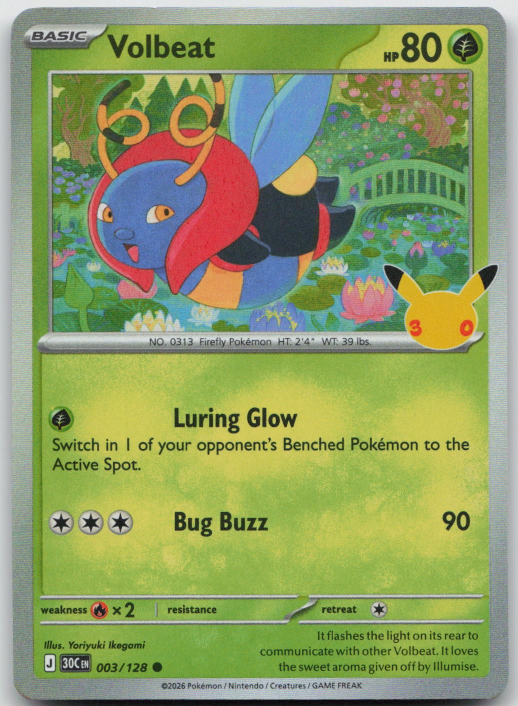 Volbeat 003/128 Holo Common ME: 30th Celebration Pokemon Near Mint Volbeat 003/128 Holo Common ME: 30th Celebration Pokemon Near Mint