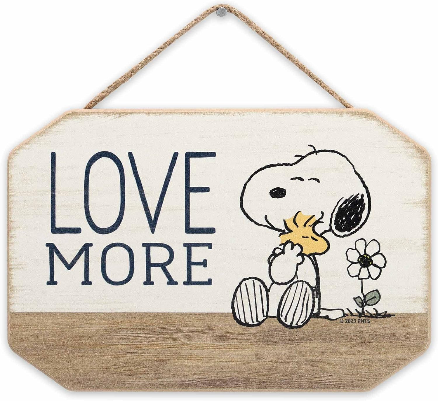 Wood Hanging Wall Sign Love More Cartoon Dog and Bird Design