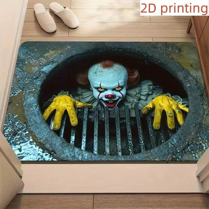 Halloween Door Mat Pennywise Clown – Red Hair Horror Welcome Rug Non-Slip