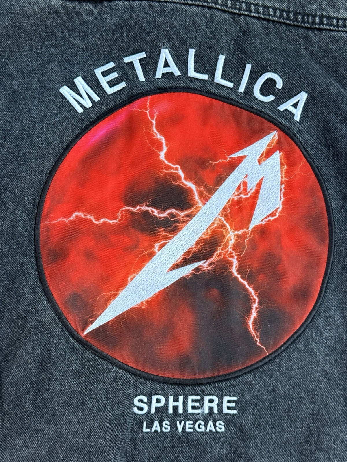 Metallica Life Burns Faster Sphere LV NV Black Denim Jacket 2X fits like XL