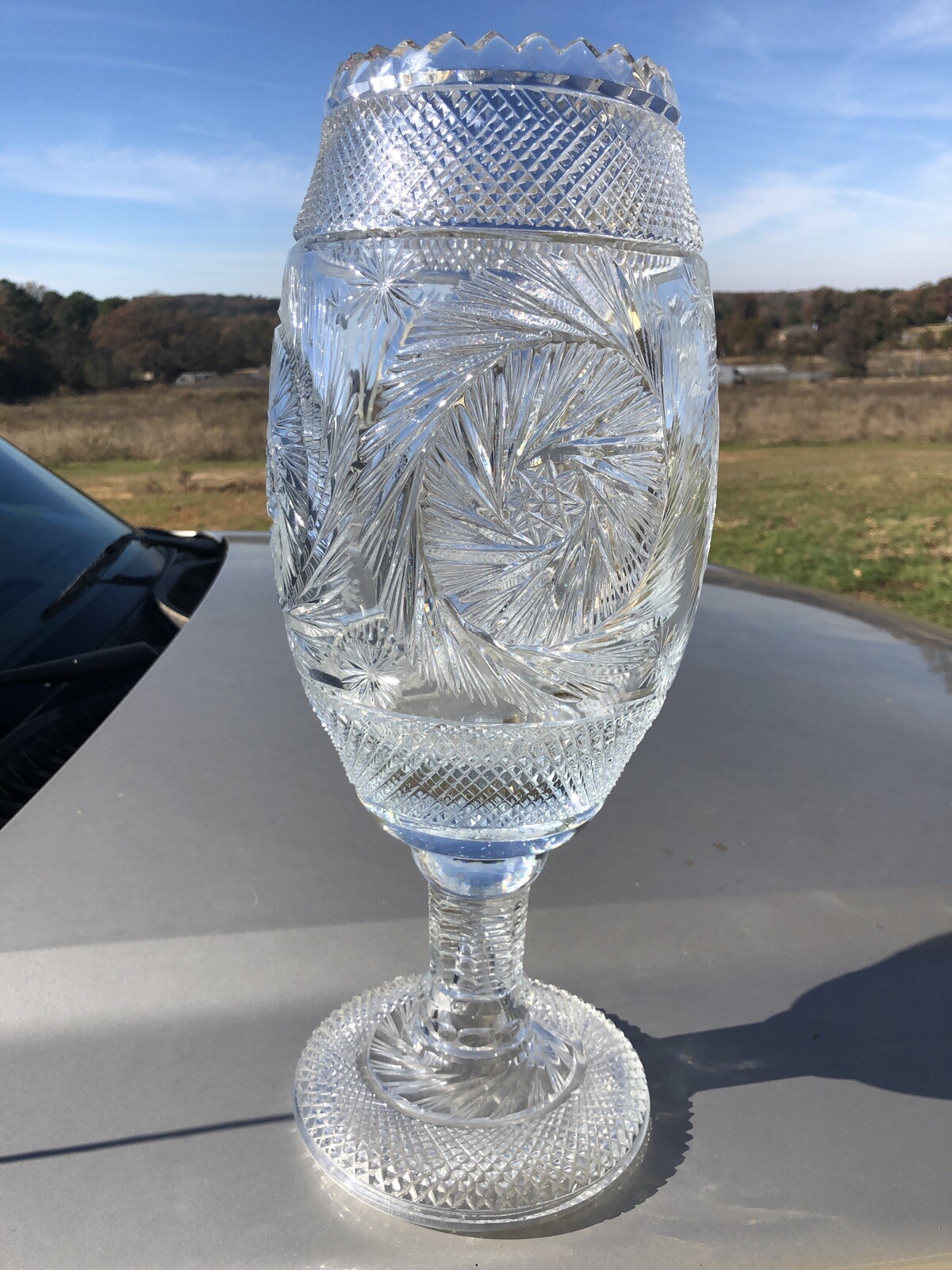 Huge Gorgeous Unusual SIGNED Heavy Cut Lead Crystal Vase