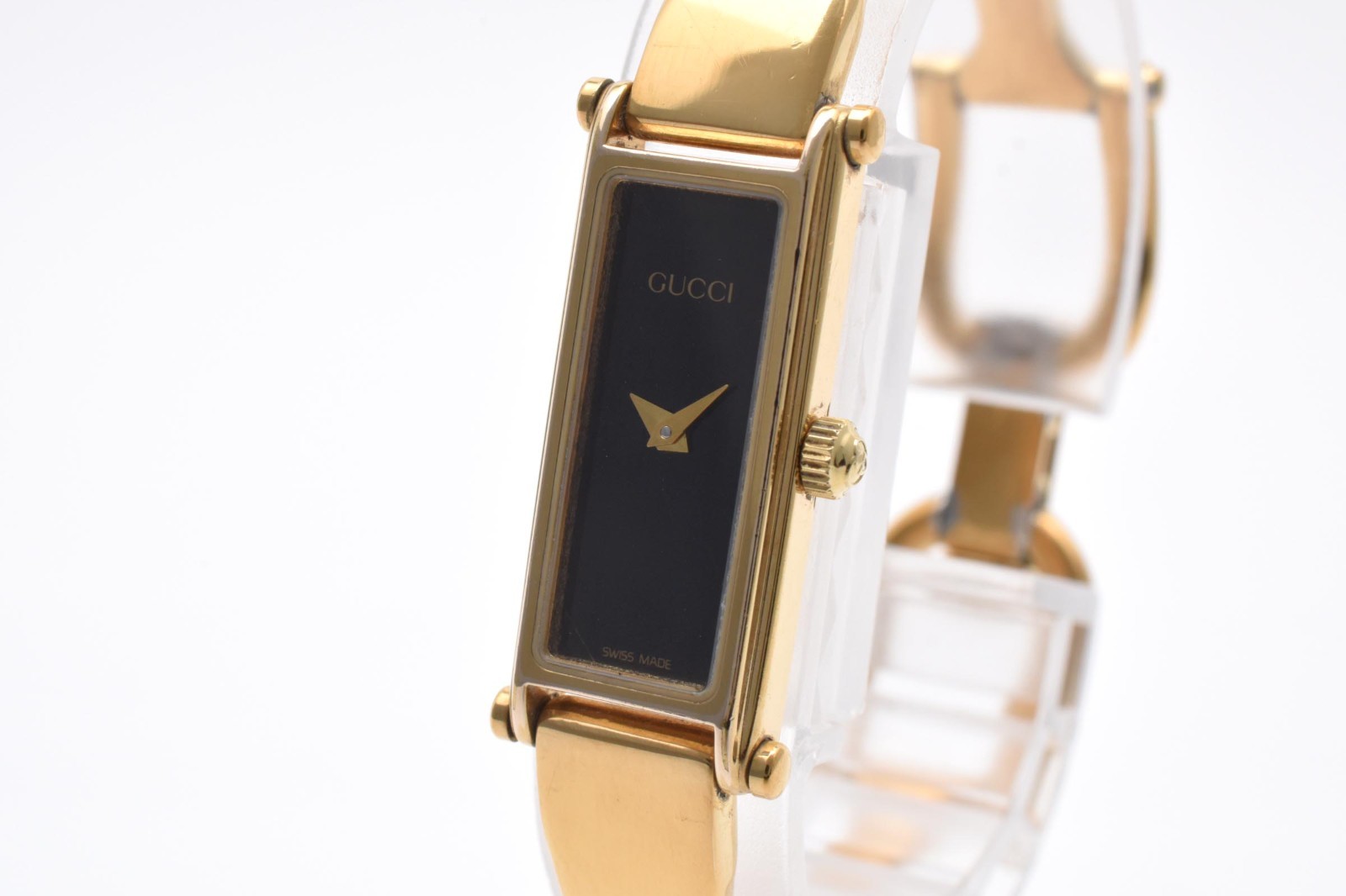 Vintage [Exc+5] GUCCI 1500 Gold Black Dial Bangle Quartz Women\'s Watch