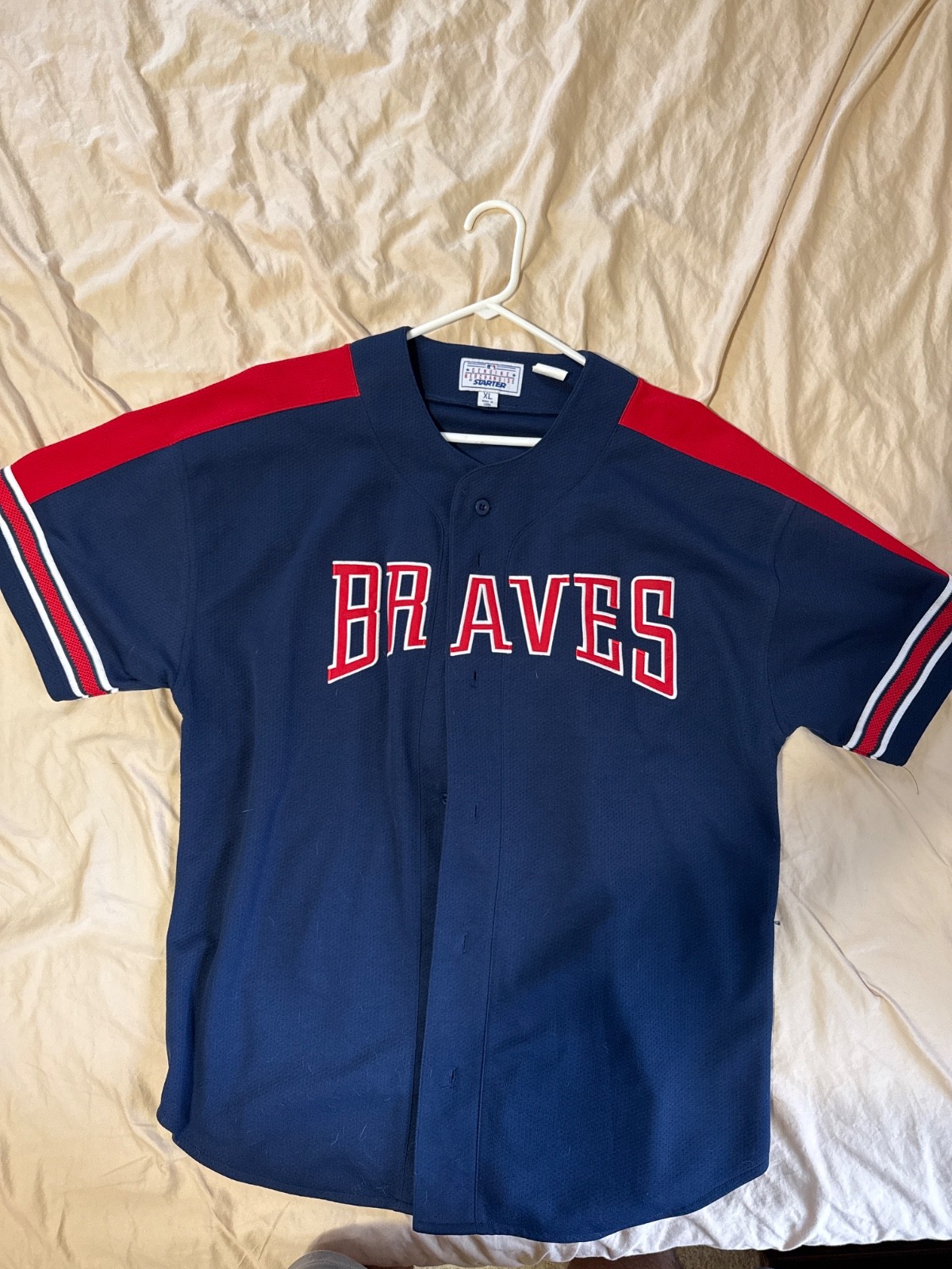 VTG Atlanta Braves Greg Maddux #31 x Starter Sewn Baseball Jersey Navy • XL