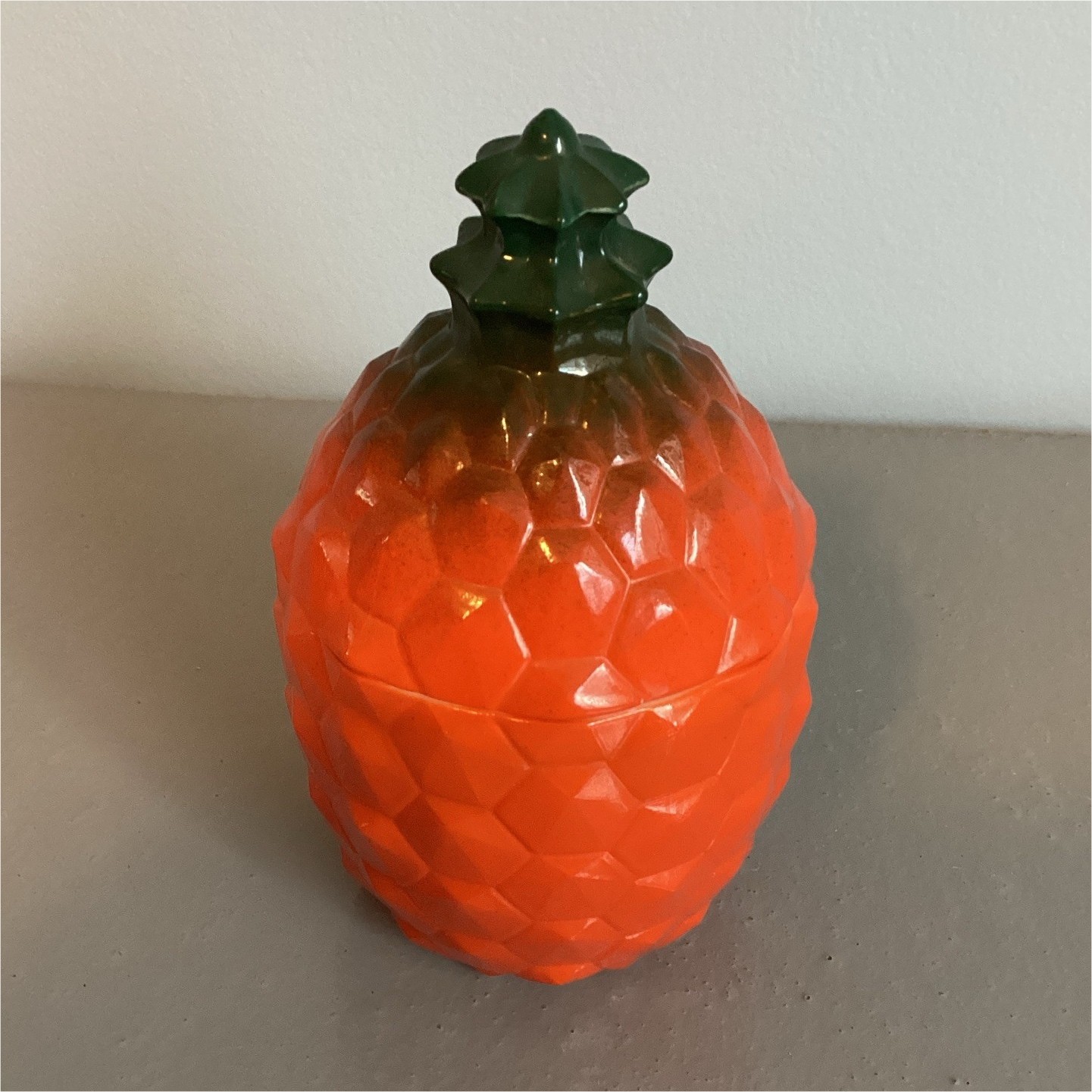 Vintage Hazel Atlas Pineapple Milk Glass Jar with Lid, Orange Green White