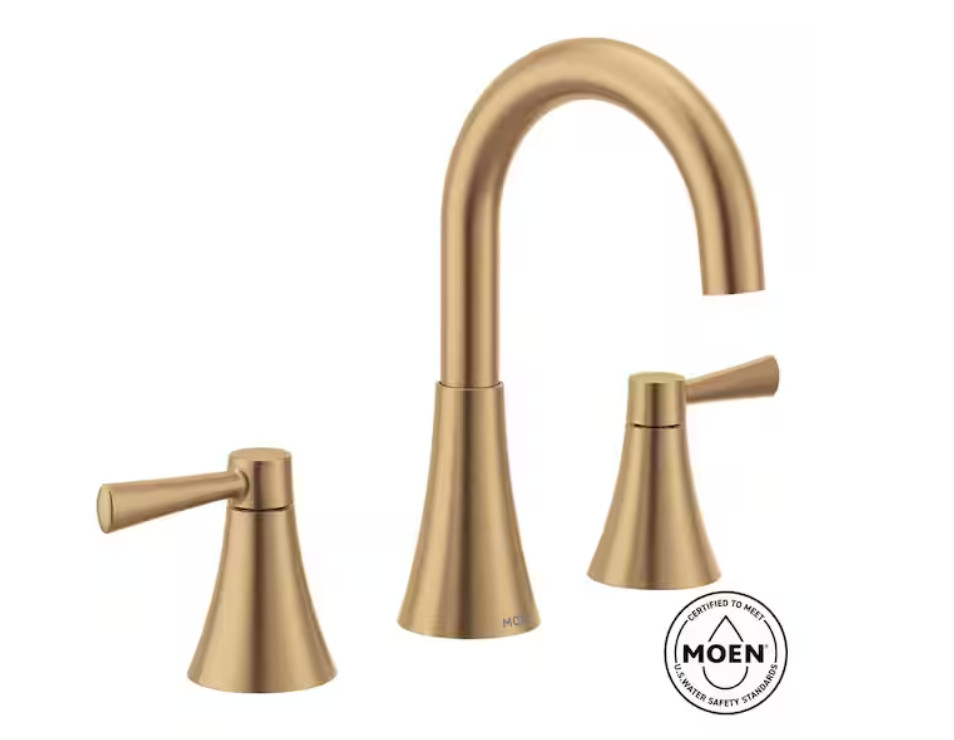 Moen 84023BZG Ronan Widespread Bathroom Faucet w/ Valve & Drain Bronzed Gold