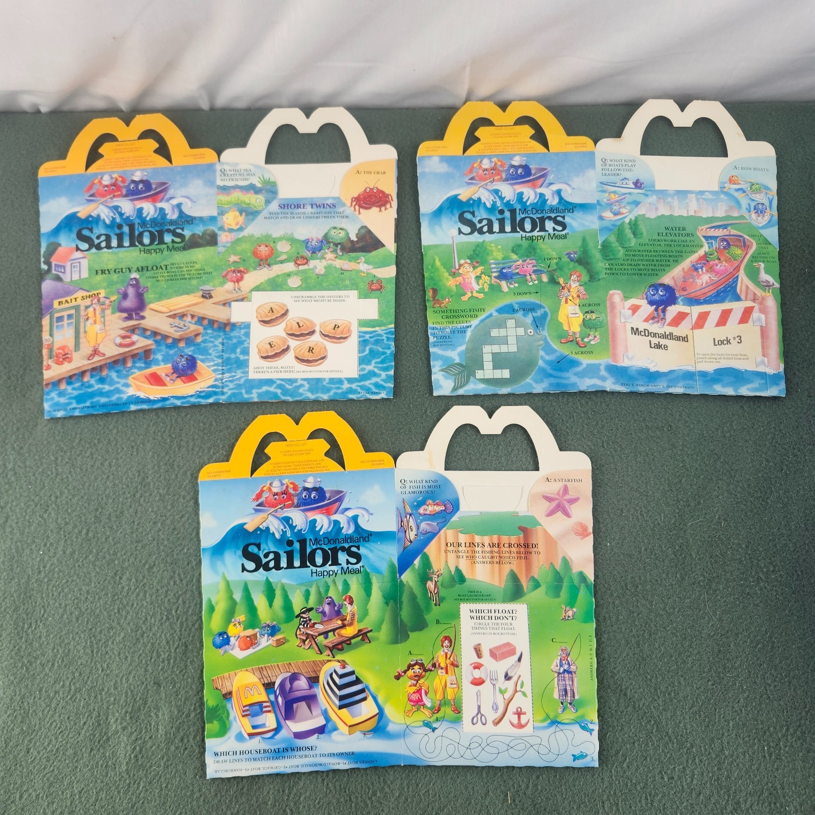 3x Vintage McDonald\'s McDonaldland Sailors Happy Meal Boxes 3x Vintage McDonald\'s McDonaldland Sailors Happy Meal Boxes