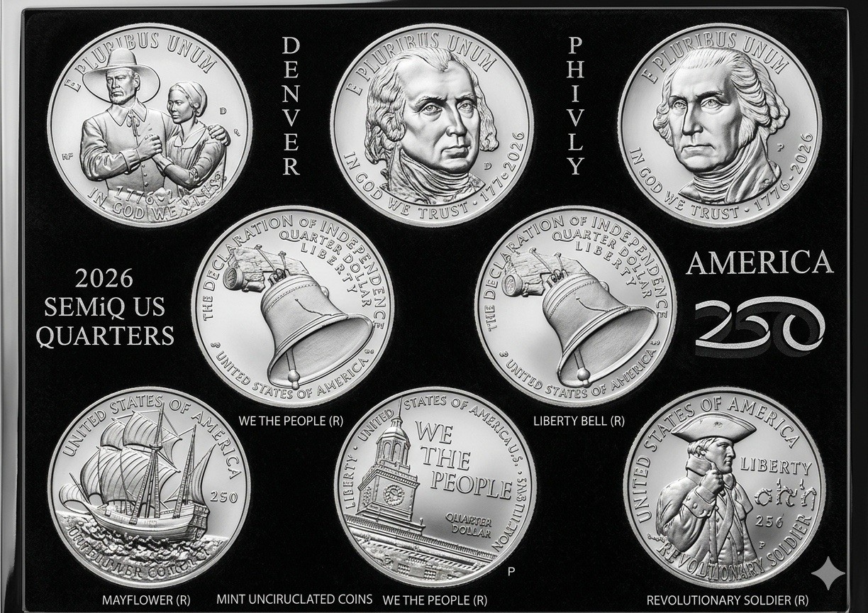 2026 U.S. Semiquincentennial Quarter Set – P & D – Uncirculated – 8 Coins