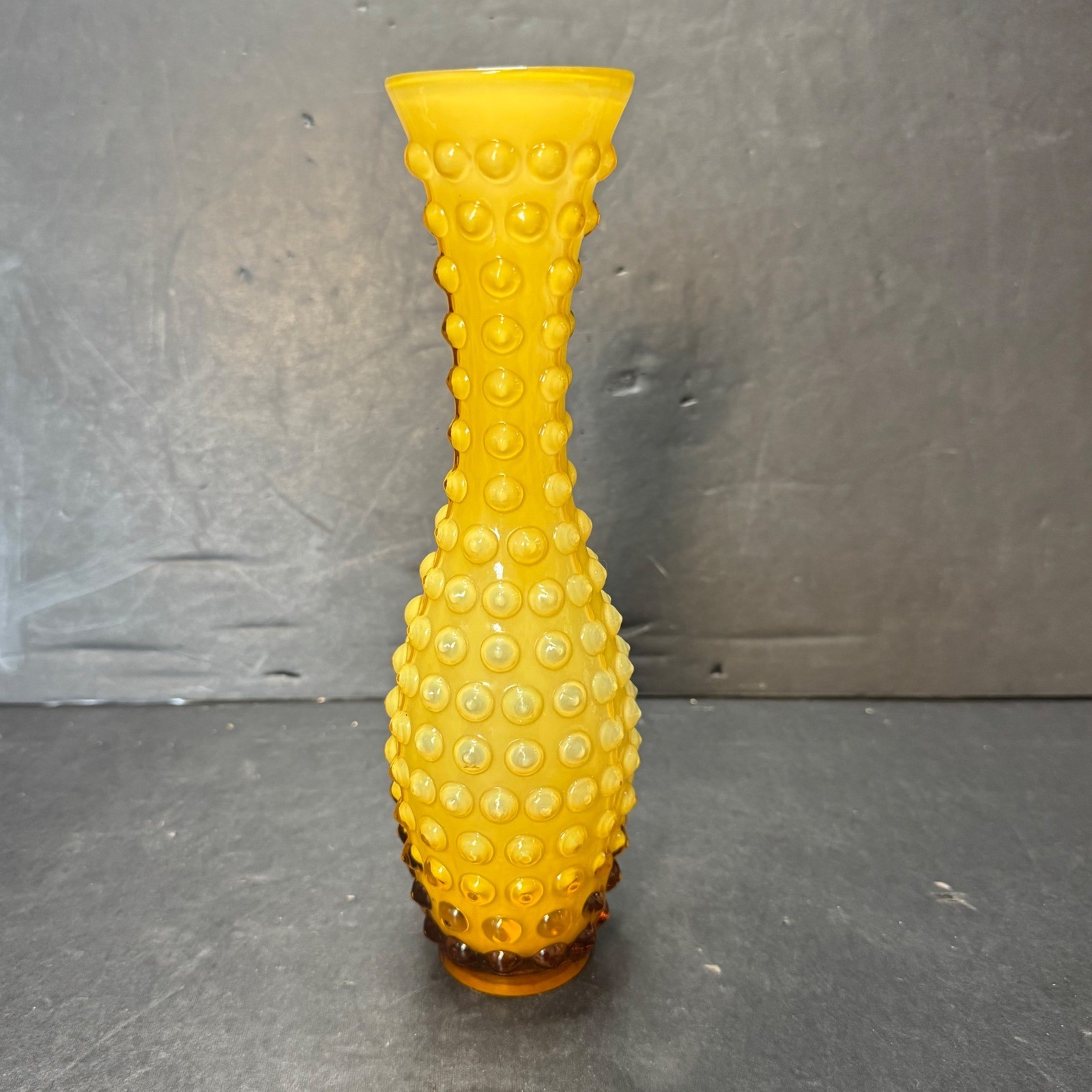 Vintage Fenton Amberina Hobnail Glass Bud Vase Orange Yellow Mid Century Modern