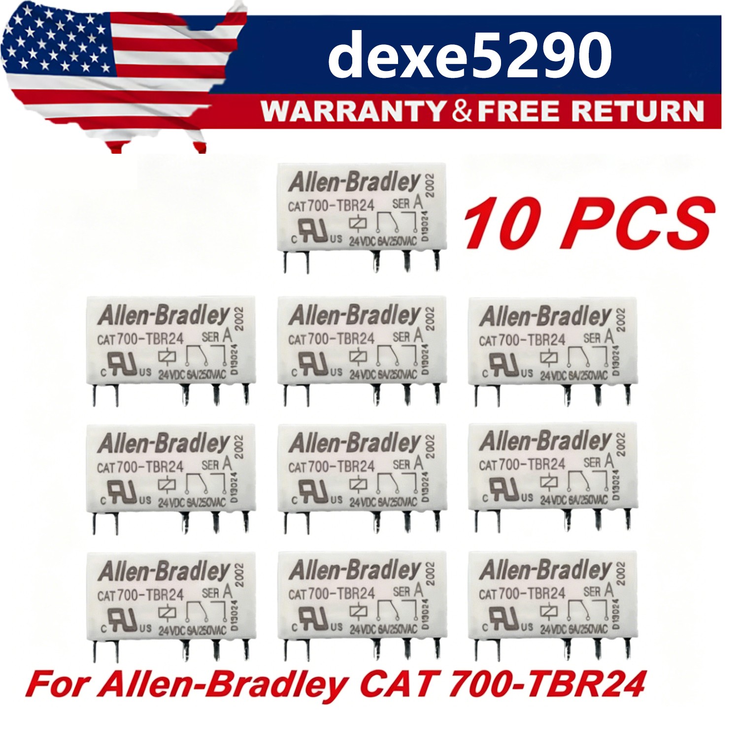 10Pcs 6A 250VAC 24VDC 5-Pins Replace For Allen-Bradley CAT 700-TBR24 Power Relay 10Pcs 6A 250VAC 24VDC 5-Pins Replace For Allen-Bradley CAT 700-TBR24 Power Relay