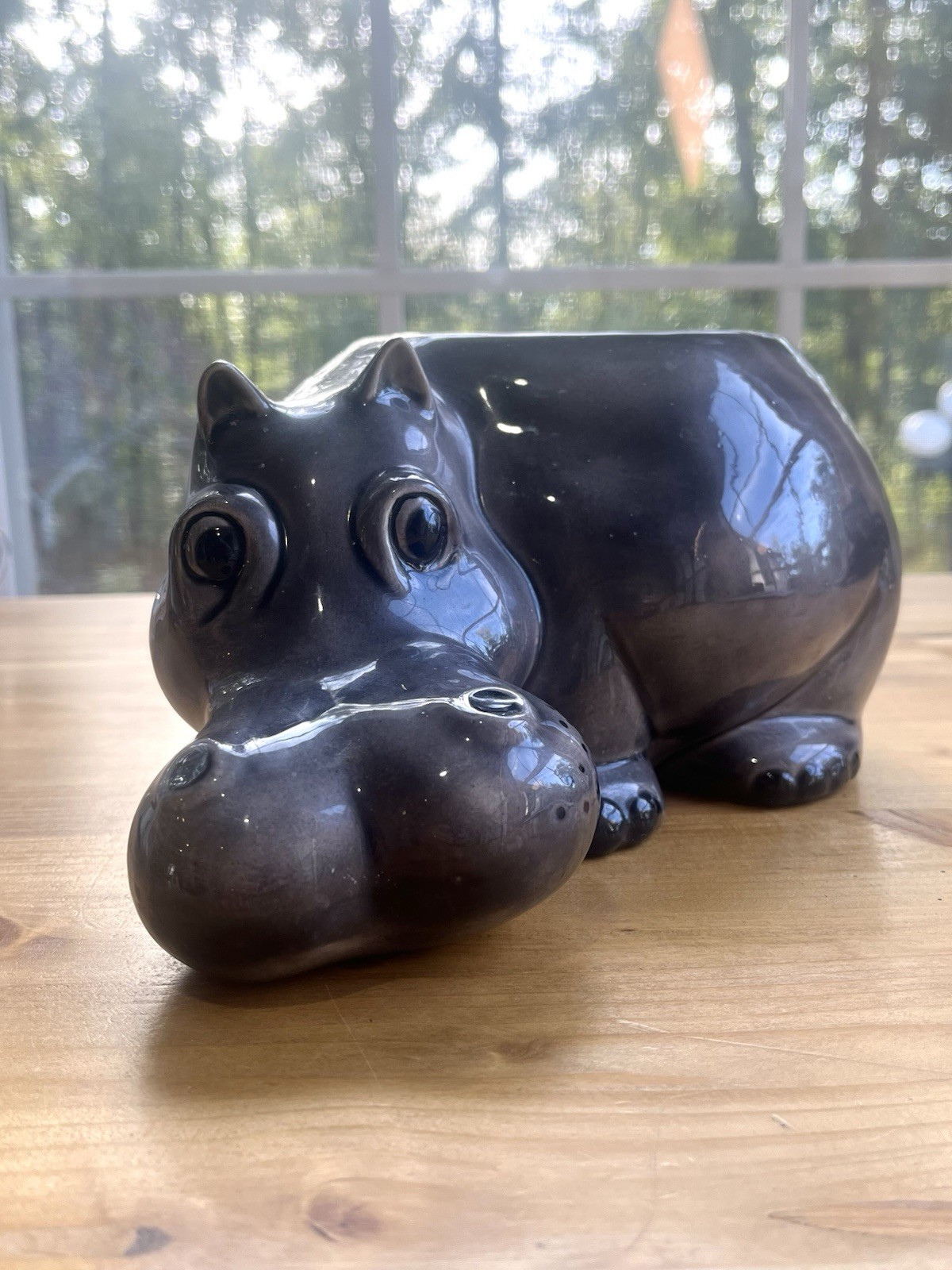 Vintage Ceramic Hippo Planter Glen View Mold 1970s Gray Hippopotamus Succulent