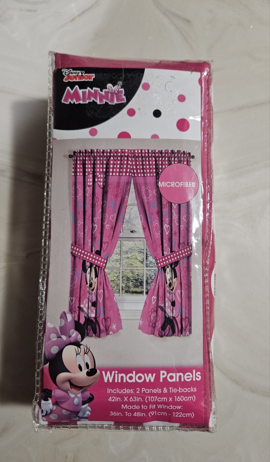Disney Minnie Mouse Curtains 42x63 2 Panels Tiebacks Pink Jay Franco New