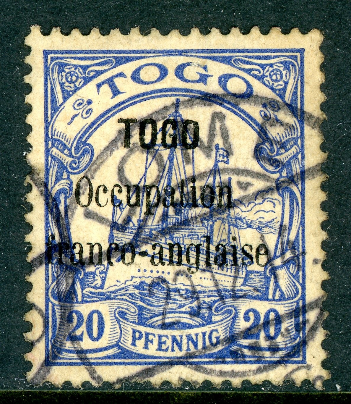 French Occupation 1914 Togo on German Yachts 20¢ Ultra Scott #158 VFU U536 French Occupation 1914 Togo on German Yachts 20¢ Ultra Scott #158 VFU U536