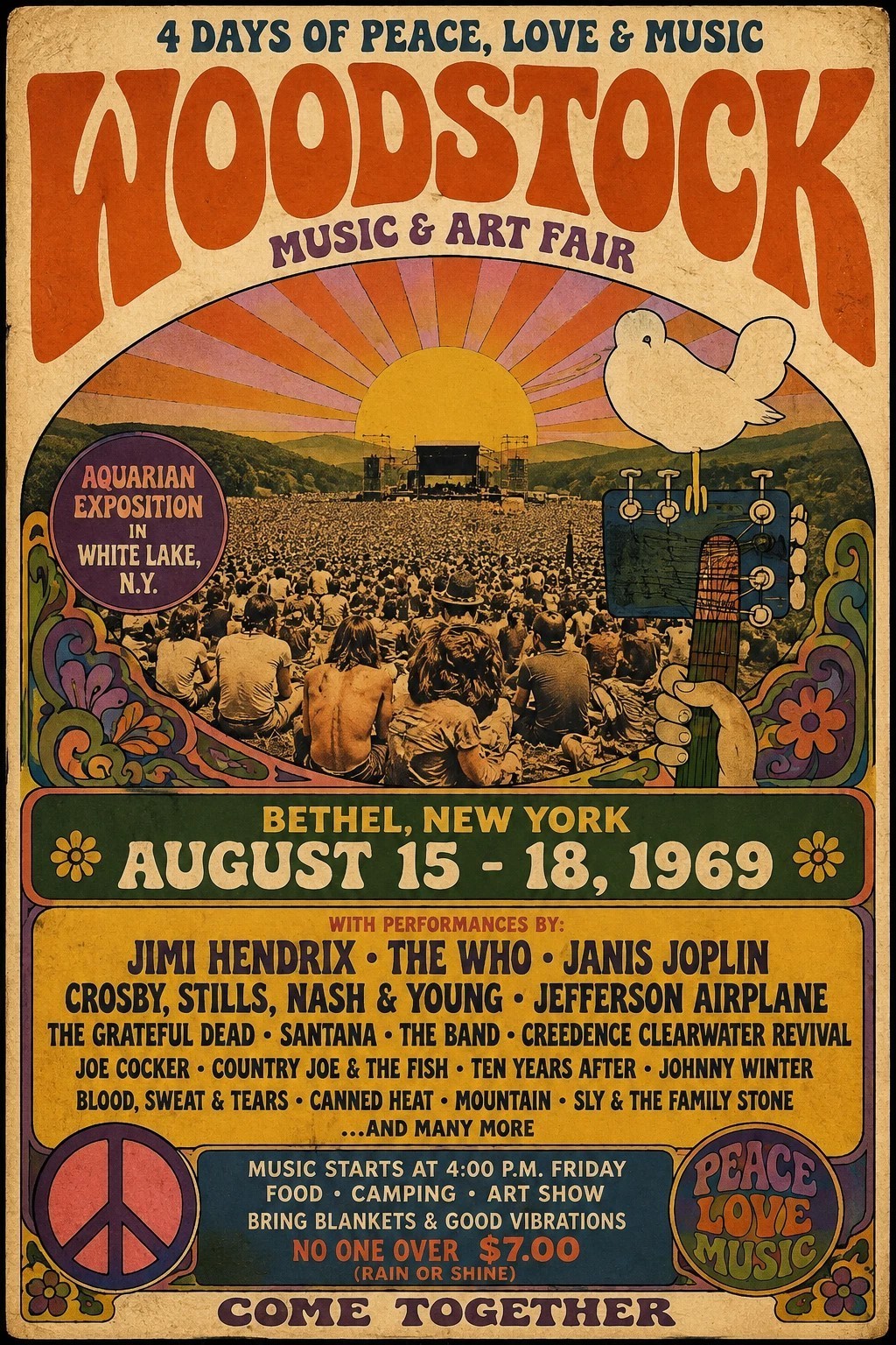 1969 WOODSTOCK CONCERT POSTER WALL ART PRINT BETHEL NEW YORK SIZE 11X17IN