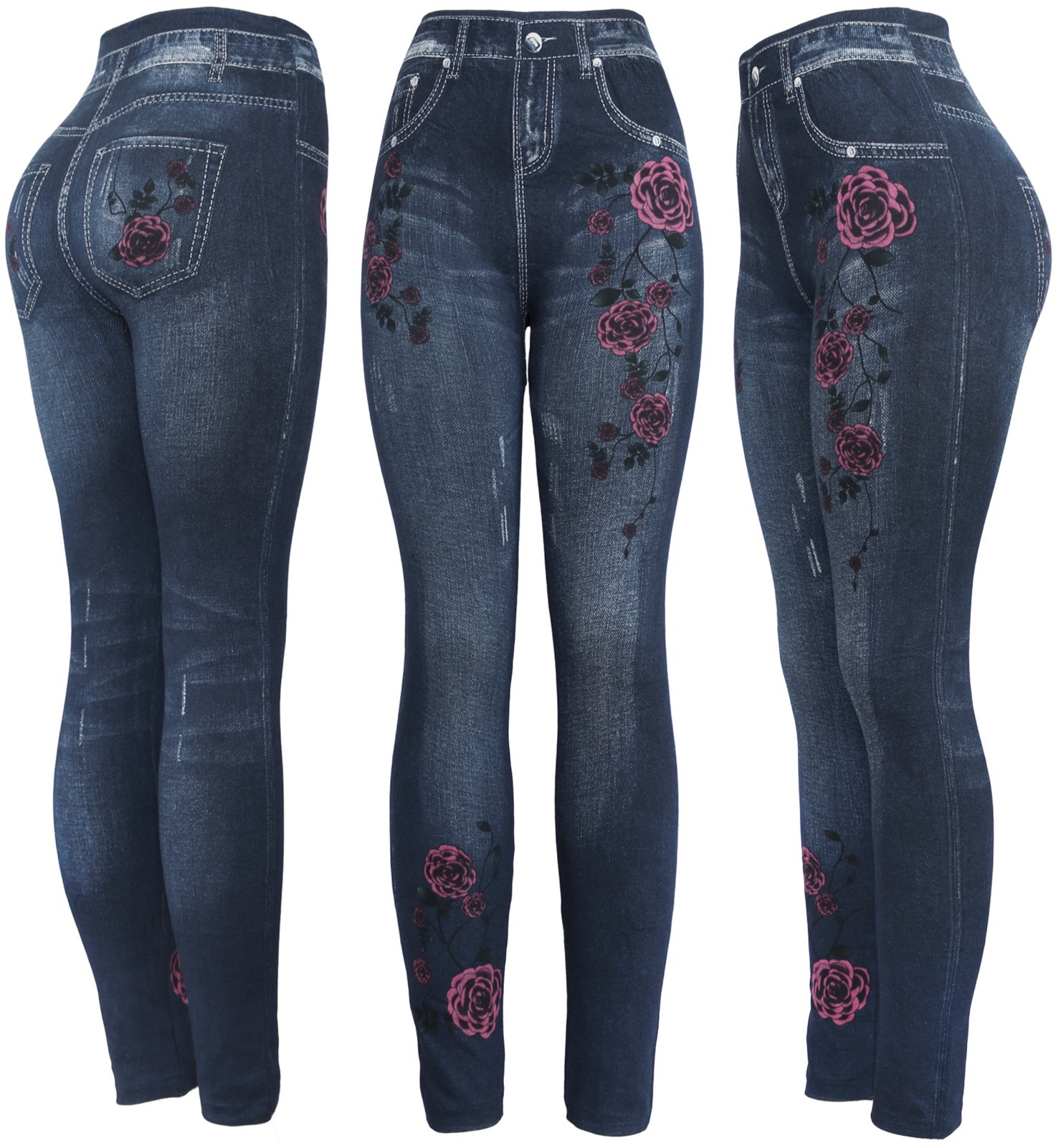 Womens Denim Print Fake Faux Jean Leggings Pants Stretch Leggings Floral Classic Womens Denim Print Fake Faux Jean Leggings Pants Stretch Leggings Floral Classic