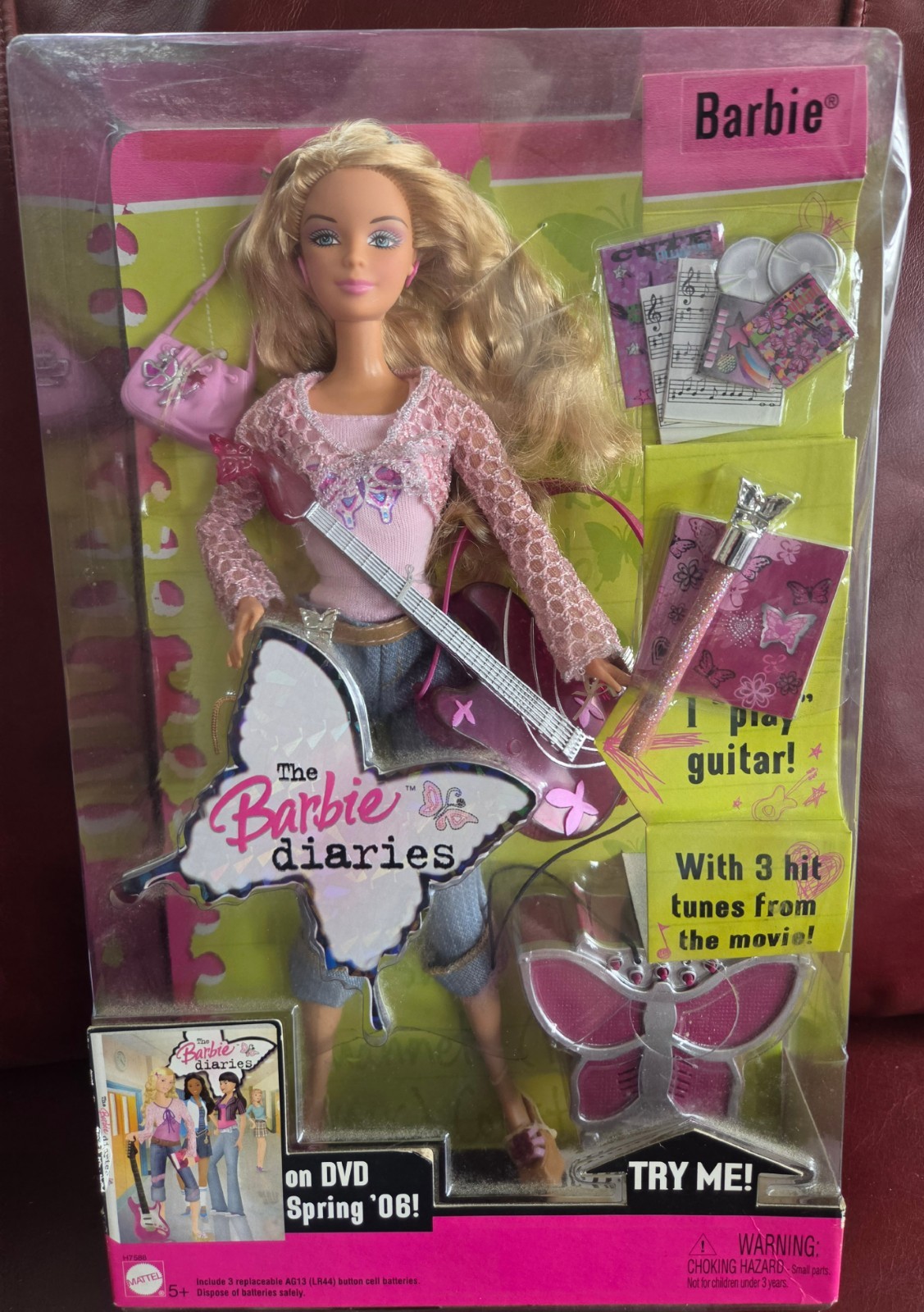 VTG 2005 The Barbie Diaries Barbie Doll Guitar Butterfly Amp H7588 NIB NRFB