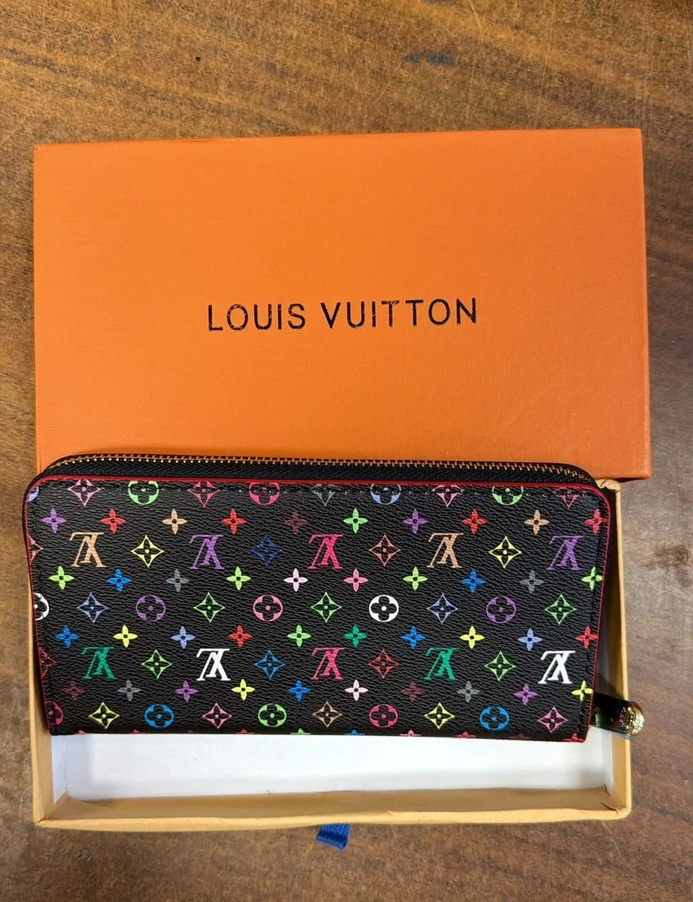 Black Multicolor Monogram Zip Around Women\'s Long Wallet Clutch 