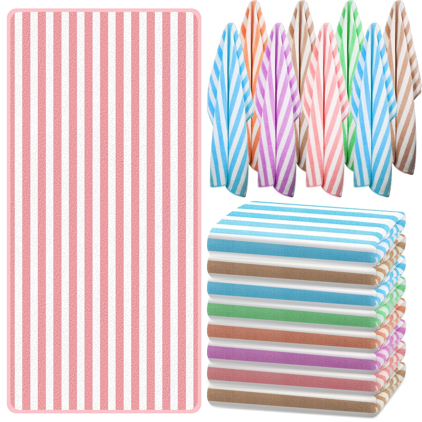 Preboun 50 Pcs Striped Beach Towels Bulk Oversized Pool, Multicolored Preboun 50 Pcs Striped Beach Towels Bulk Oversized Pool, Multicolored