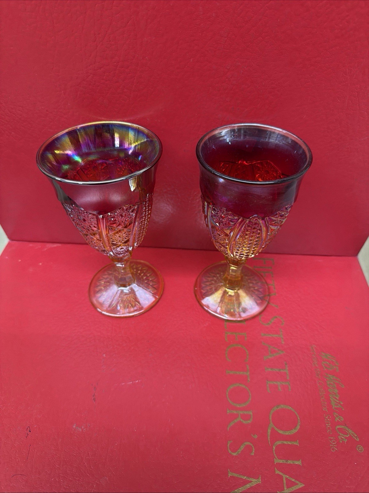 2 Vtg 1970\'s Indiana Glass Goblets. Sunset/Monarch ~ Amberina Cadmium GLOW 2 Vtg 1970\'s Indiana Glass Goblets. Sunset/Monarch ~ Amberina Cadmium GLOW