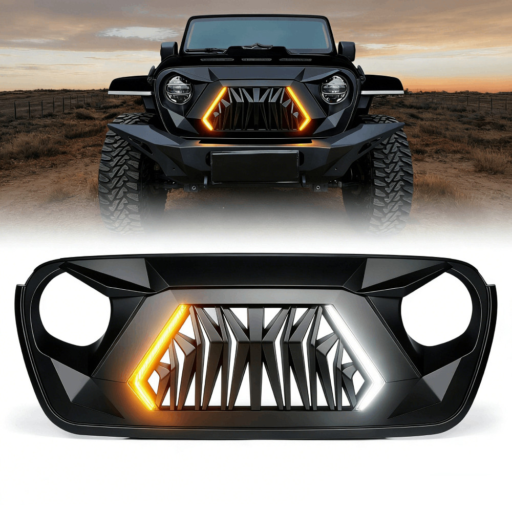 LED Lighted Matte Black Front Grille for Jeep Wrangler JL JLU Gladiator JT 18-25