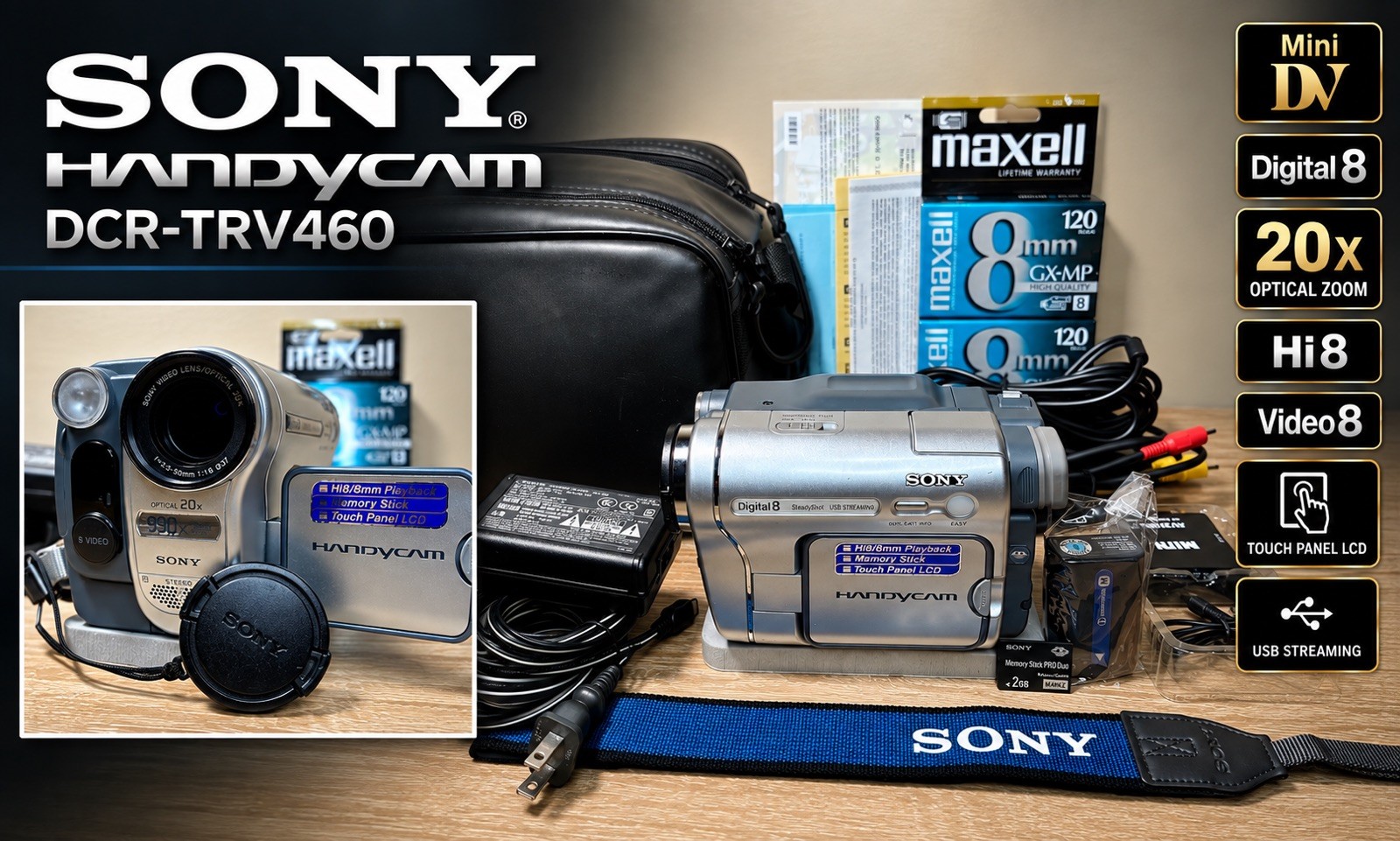 MINT Sony NTSC Handycam Camcorder (DCR-TRV460) Standard8/Hi8/Digital8 Bundle