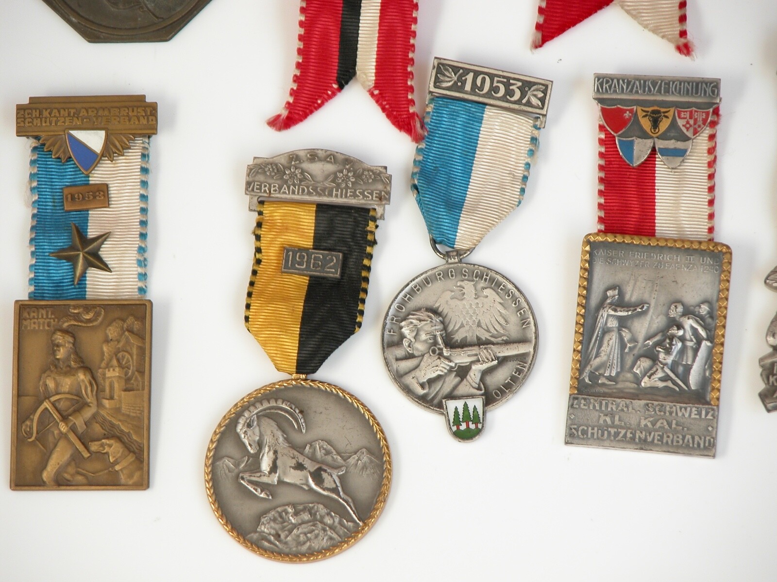 Antique 40s 50s  SWITZERLAND Shooting Festival Swiss Ribbon Award Medal Lot