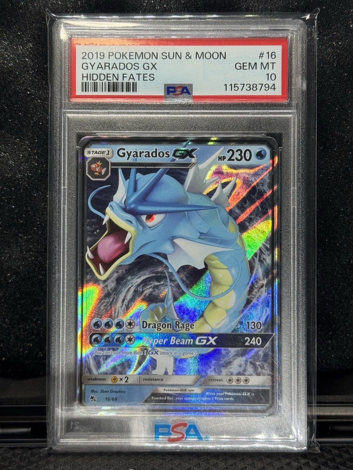 2019 POKEMON SUN & MOON HIDDEN FATES #16 GYARADOS GX PSA 10