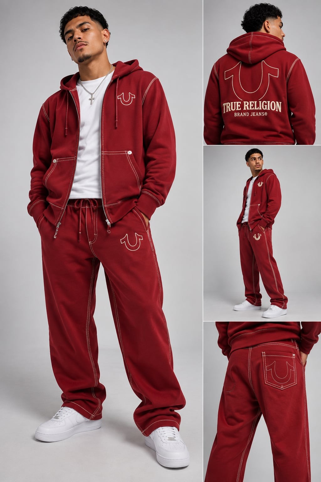 True Religion Horseshoe Applique Super T Fleece Hoodie & Pants set Red True Religion Horseshoe Applique Super T Fleece Hoodie & Pants set Red