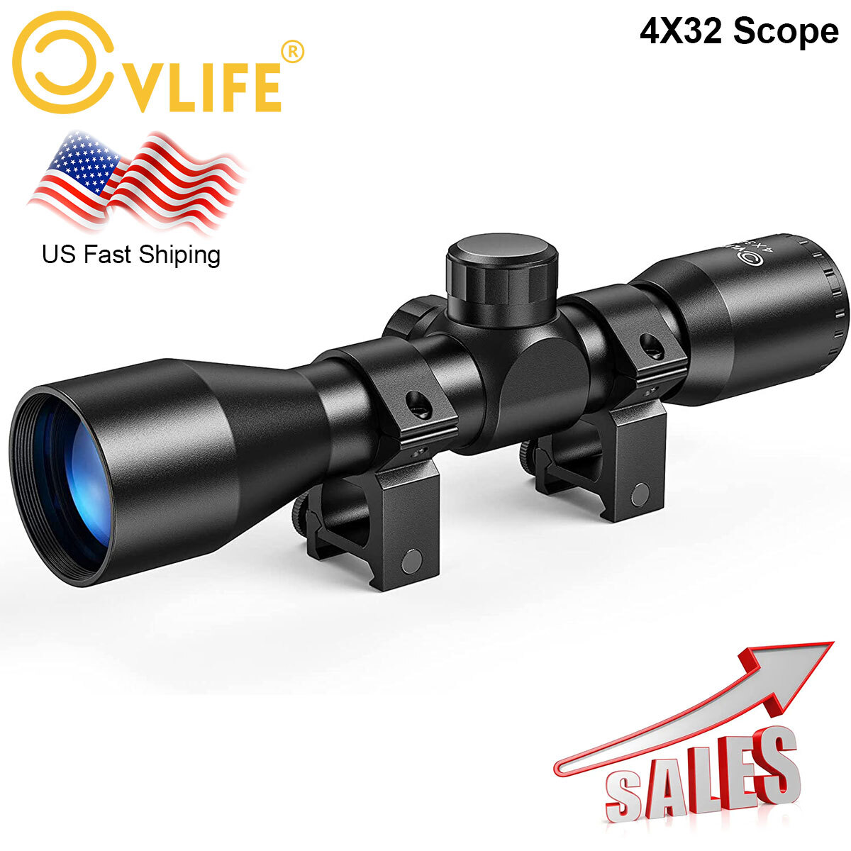 CVLIFE 4x32 Compact Scope For Air Rifle Crossbow AlRSOFT PeIIet Gun +Scope Mount