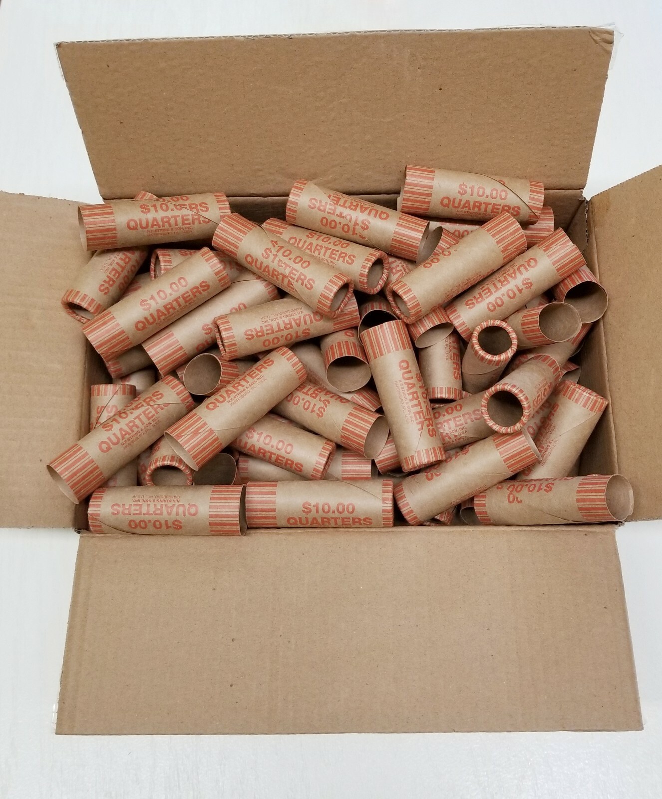 100 Rolls Preformed Coin Wrappers Paper Tubes For QUARTERS (Holds $10 Each) NEW