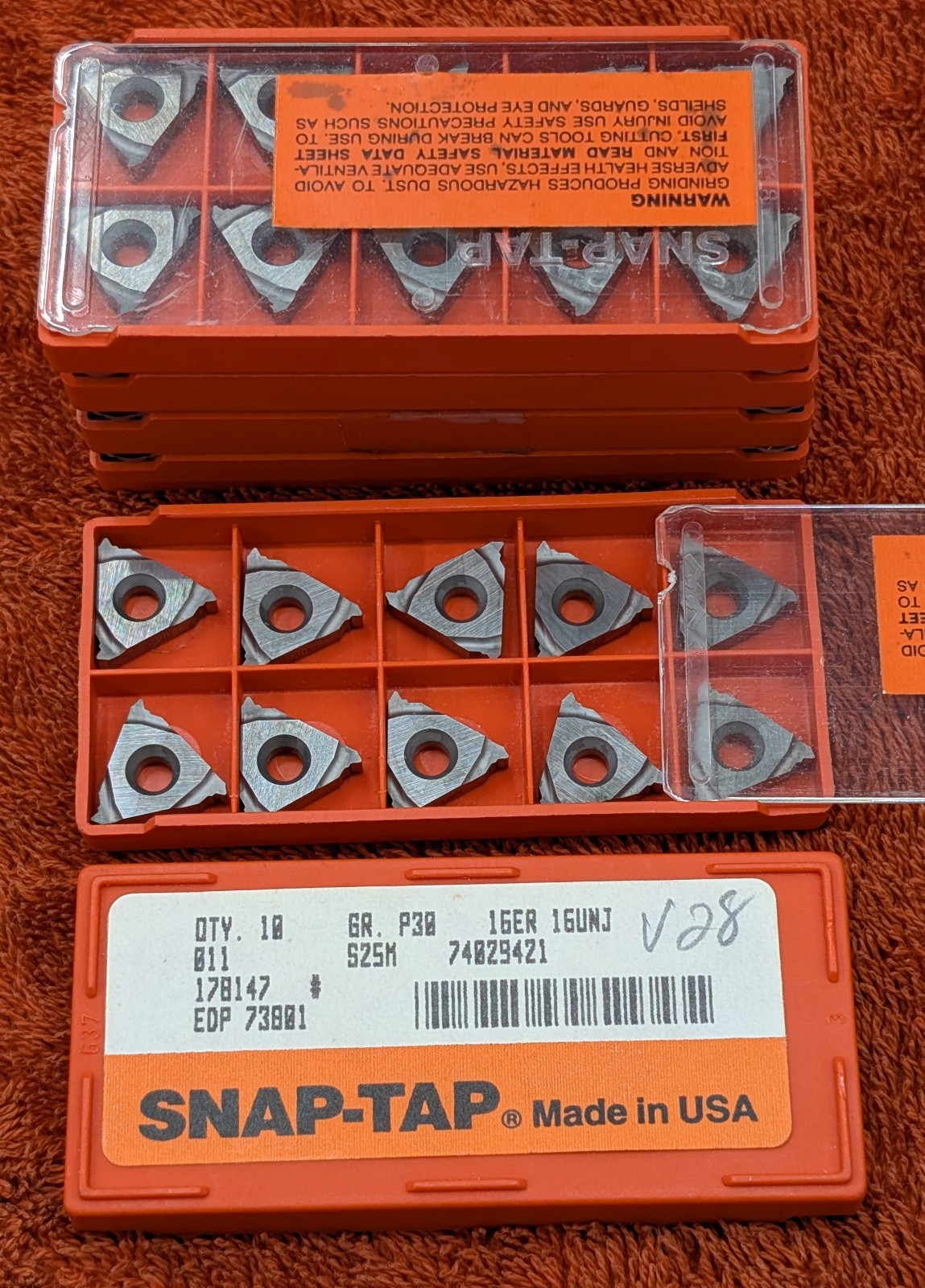 Pack of 10, Snap-Tap SECO 16ER 16UNJ S25M EDP 73801 Carbide Threading Inserts Pack of 10, Snap-Tap SECO 16ER 16UNJ S25M EDP 73801 Carbide Threading Inserts