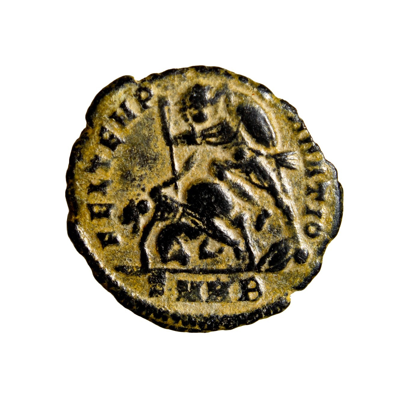 Attractive Constantius II, 337-361. Follis SMNB Half Spearing Horseman COA