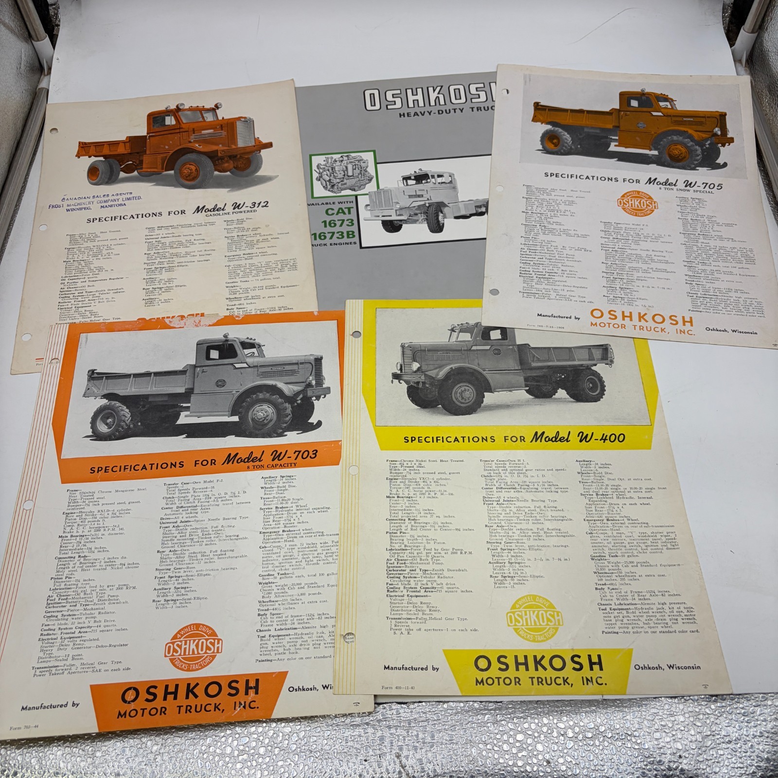 1940s Vintage Oshkosh Truck Brochure Lot of 5 W-312 W-400 W-703 W-705 CAT 1940s Vintage Oshkosh Truck Brochure Lot of 5 W-312 W-400 W-703 W-705 CAT