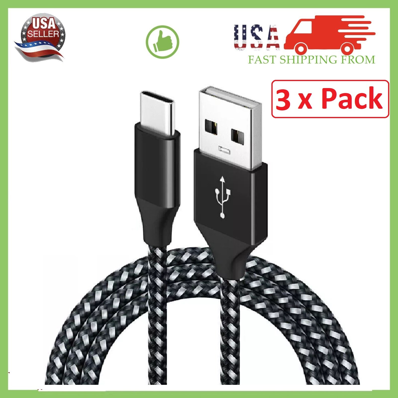 1/3 Pack 1/3/6/10Ft USB to Type-C Cable Fast Charger Charging Data Sync Cord LOT