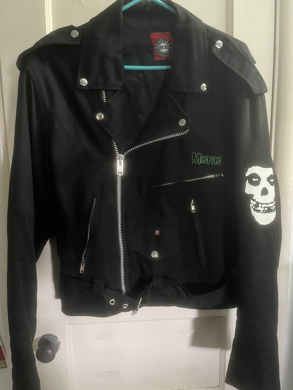 Vintage Misfits Biker Denim Jacket Red Balls On Fire RARE Medium Vintage Misfits Biker Denim Jacket Red Balls On Fire RARE Medium