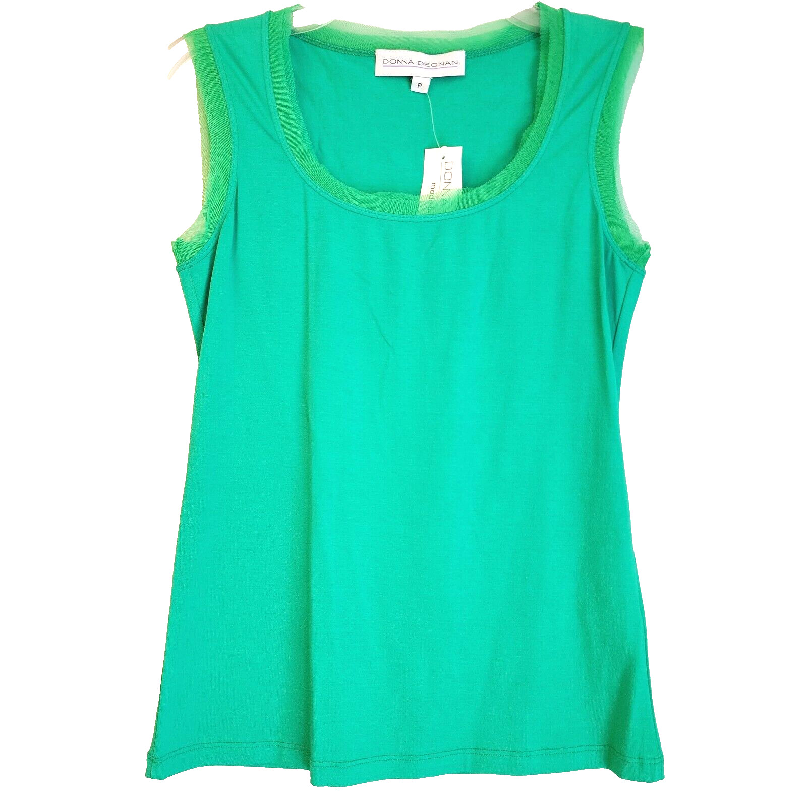 NWT Donna Degnan Green Mesh Edge Sleeveless Blouse Tank - Made in USA - S / P