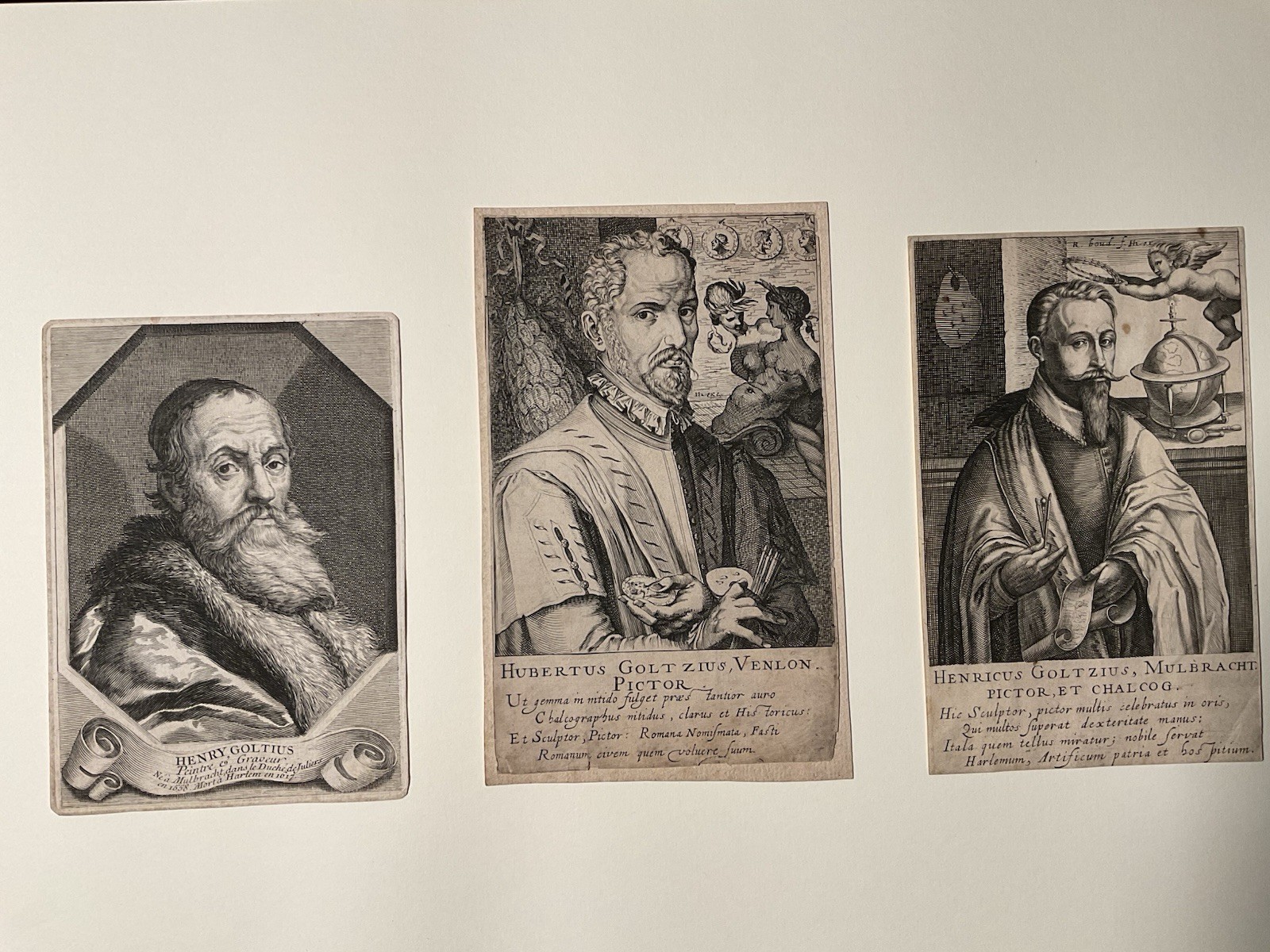 Antique Hendrick Goltzius Portrait Engravings Framed Set of 3 Old Master Prints