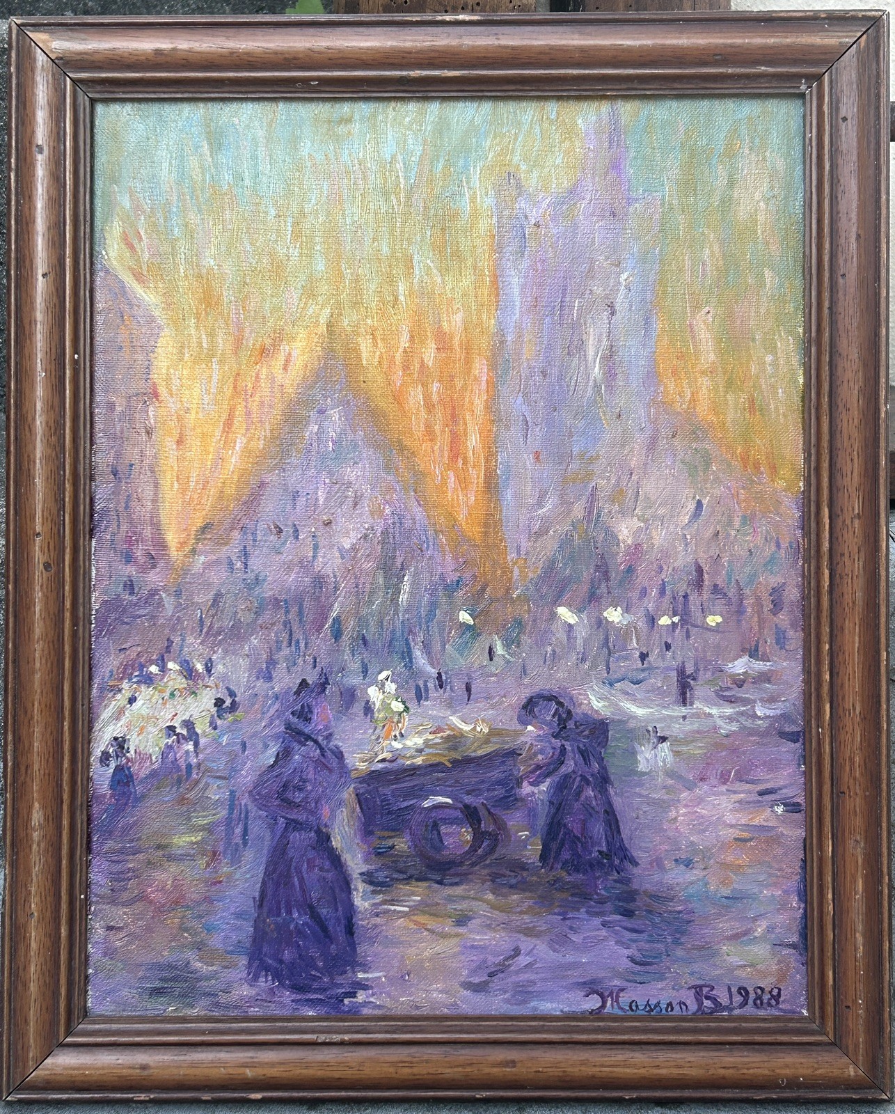 Vintage Oil Painting, Post Impressionist, French Cityscape, Framed, Signed, 1988