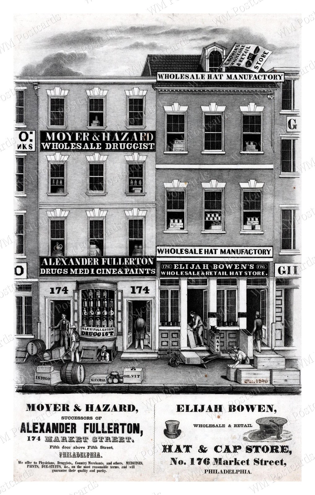 Philadelphia Pennsylvania 1846 Market Street Druggist Hat Stor Standard Postcard Philadelphia Pennsylvania 1846 Market Street Druggist Hat Stor Standard Postcard