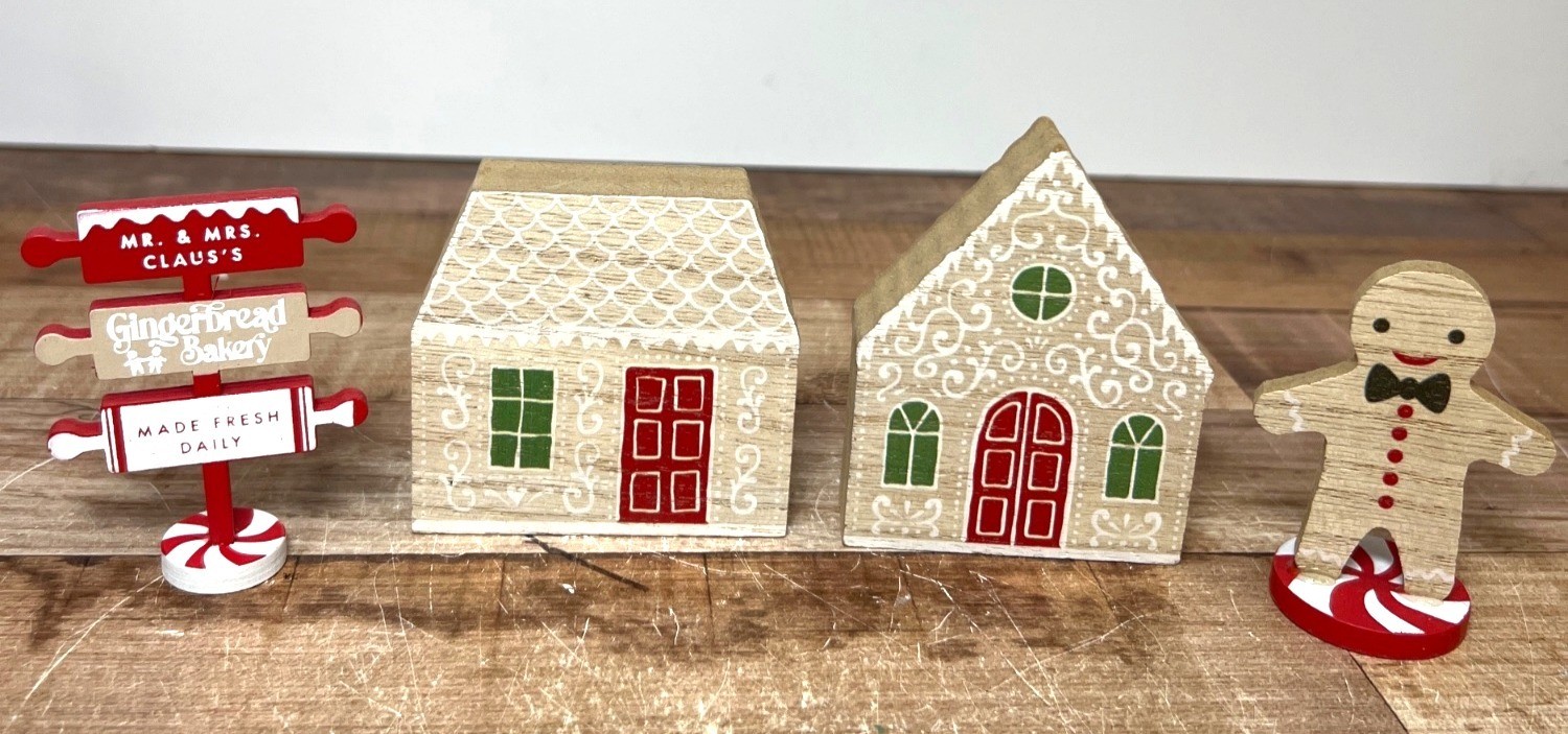 Wooden Gingerbread-Themed House & Figurine Set Rustic Christmas Decor