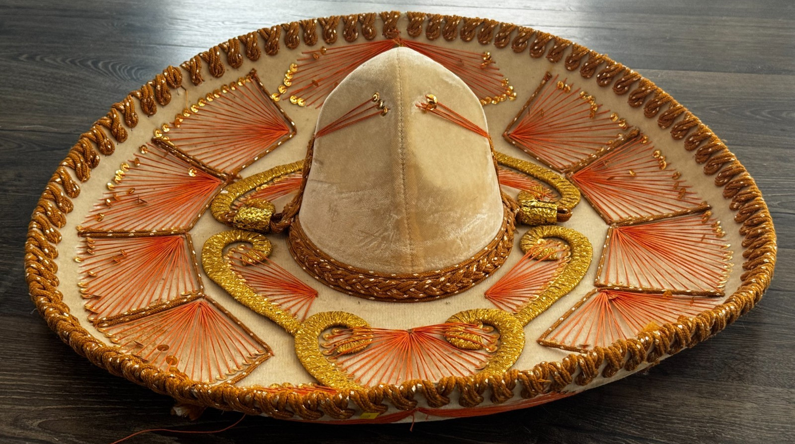 Vintage Pigalle XXXXX Mexican Sombrero Charro Hat Orange Gold Embroidery Velvet Vintage Pigalle XXXXX Mexican Sombrero Charro Hat Orange Gold Embroidery Velvet