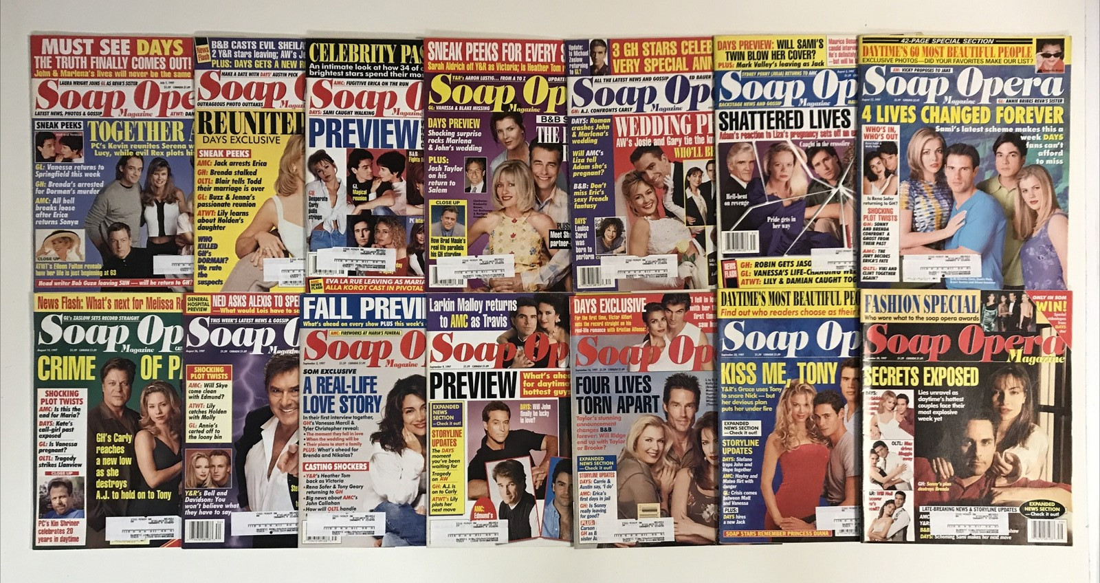 SOAP OPERA MAGAZINE-lot of 14 issues 1997 July-September TV Drama Daytime